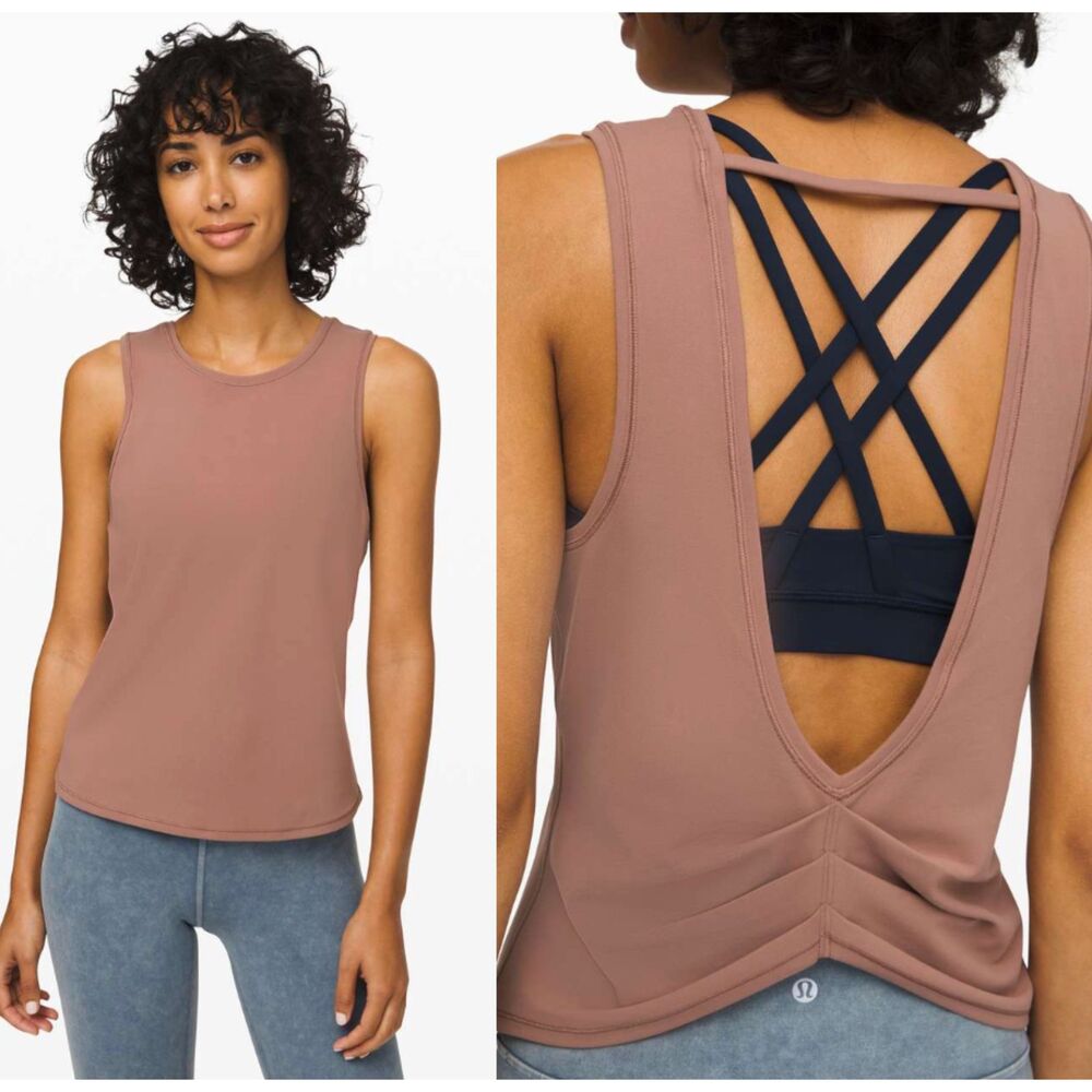 Lululemon Womens Deep Stretch Open Back Spanish Oak Neutral Active Tank‎ M/L